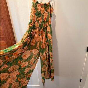 Free People Floral Orange and Green Jumpsuit